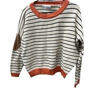 Vintage She Inside Women’s Sz Large Brown And Orange Cardigan Striped Sweater